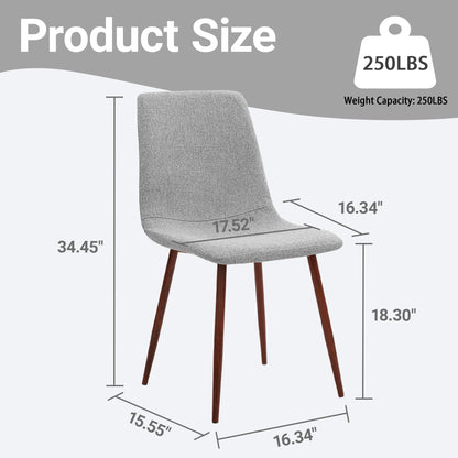 CangLong Set of 4 Retro Upholstered Grey Dining Chairs with Modern Fabric and Metal Legs, Perfect for Kitchen and Dining Room