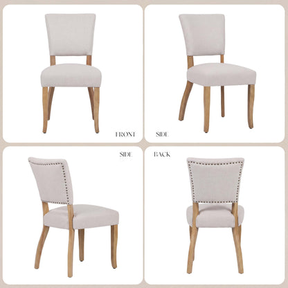 younturn Wooden Dining Chairs Set of 2, Linen Fabric Upholstered Dining Room Chairs with Solid Wood Legs, Open Curved Backrest