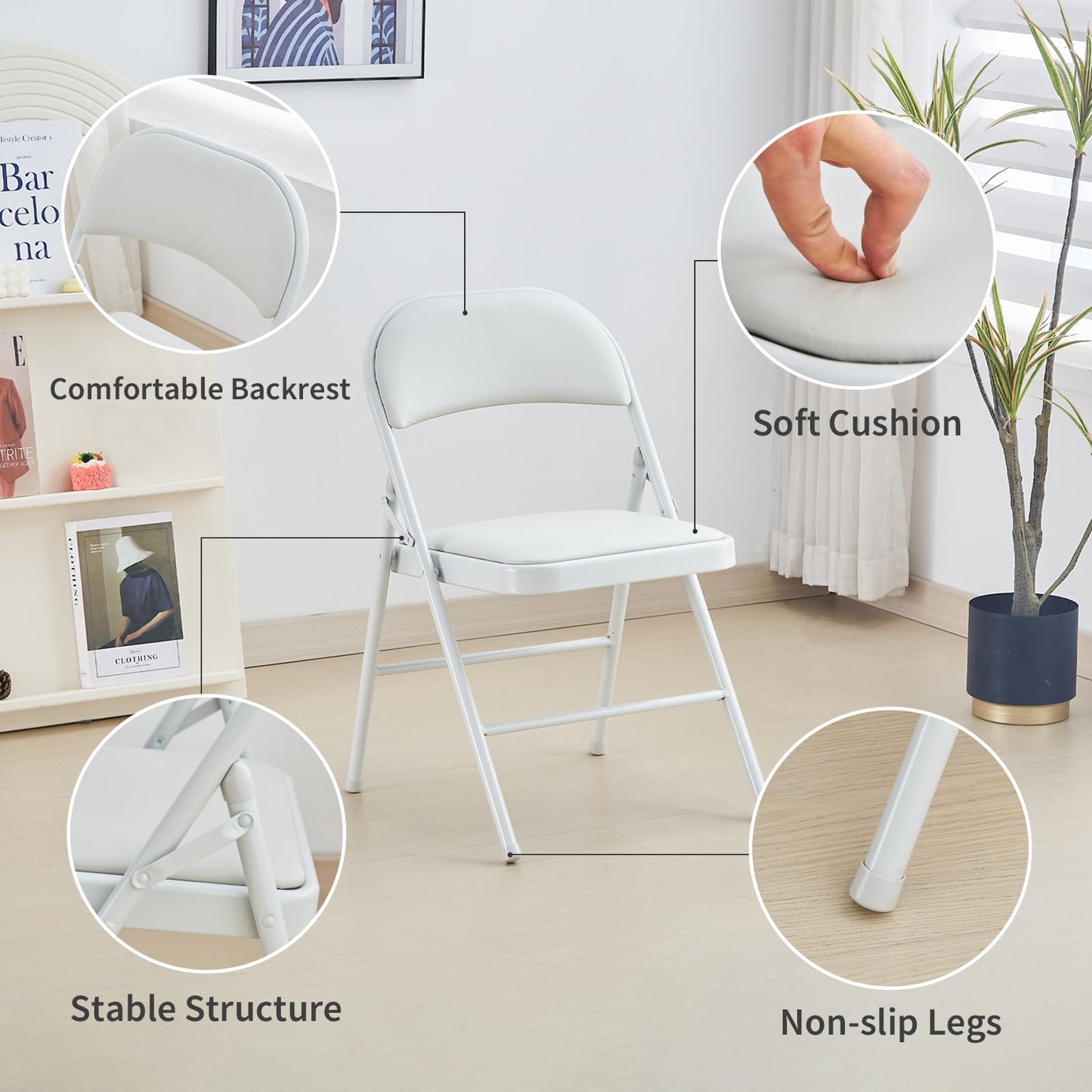 KAIHAOWIN 2-Pack Folding Chair Vinyl Padded and Metal Frame Heavy Duty Foldable Chair with Backrest & Padded Seats for Meetings Office Wedding