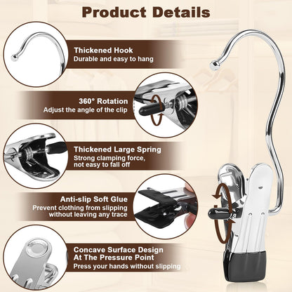 20 Trouser Hangers Clip with Non-Slip Rubber Coated, Stainless Steel Space Saving Closet Hanging Organizer Laundry Hook