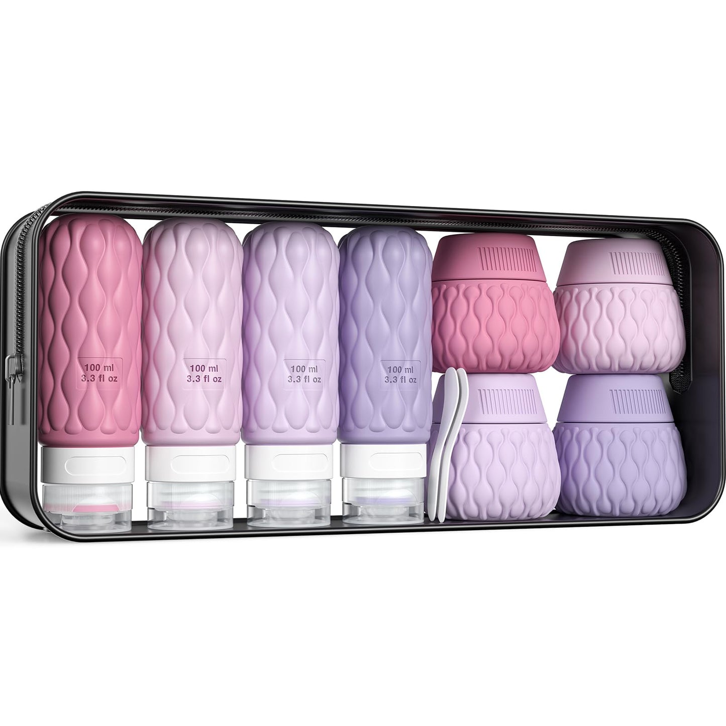 8 Pack Silicone Travel Bottles for Toiletries with Labels/Clear Bag, Holiday Travel Essentials Leakproof Squeeze Travel Size Containers Refillable