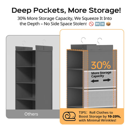Extra Deep Hanging Storage with 6 Shelves and Large Mesh Pockets, Durable, Heavy-Duty Wardrobe Storage Organiser