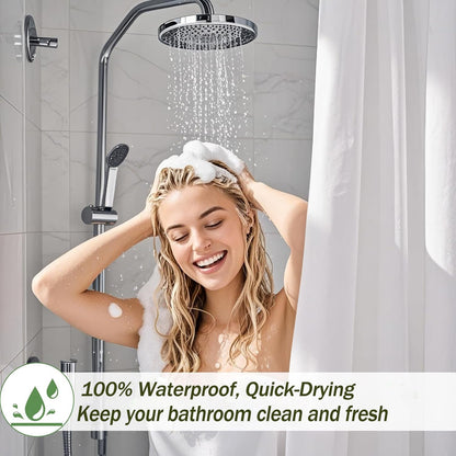 Shower Curtain, Solid Colour Fabric Shower Washable Curtain Mould Resistant and Water Repellent, Shower Curtain for Bathroom (White,180 * 180)