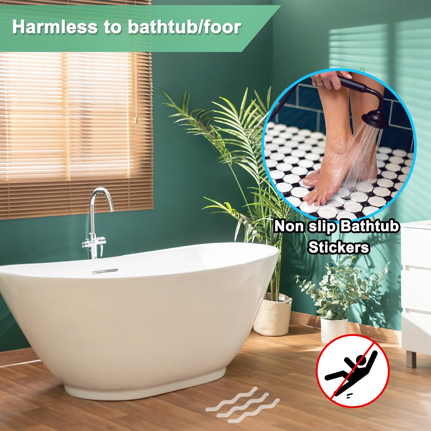 M METERXITY 24 PCS Anti Slip Shower Stickers Clear S Bathtub Non-Slip Stickers Safety Bathtub Strips Adhesive Decals with Scraper for