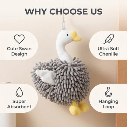 FILOEEX New Cute Swan Shaped Chenille Hand Towel, Duck Hands Towels for Bathroom Kitchen Home Decor