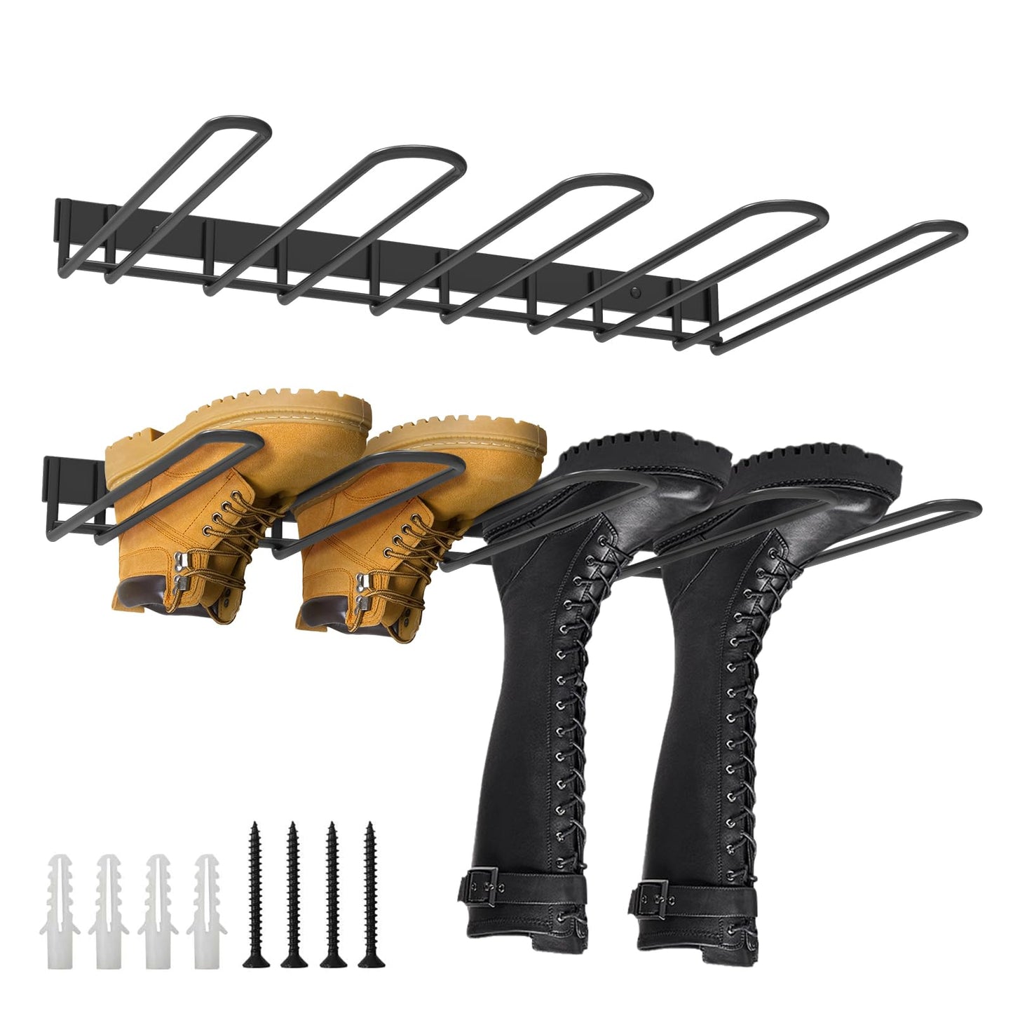 Beowanzk Wall Mounted Boot Rack Organiser | Heavy Duty Metal Shoe Rack for 2 Pairs of Shoes | Space Saving Overhanging Design | Keeps Boots Dry