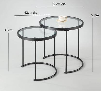 ASPECT Visio Set of 2 Round Nesting Table-Clear Glass Top/Black Frame (Clear/Black)