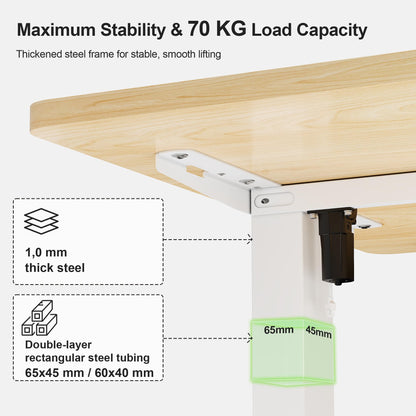 JUMMICO Electric Standing Desk 160x60cm – Height Adjustable with USB Charging, Sedentary Reminder, Memory Heights for Home Office Use, Beige