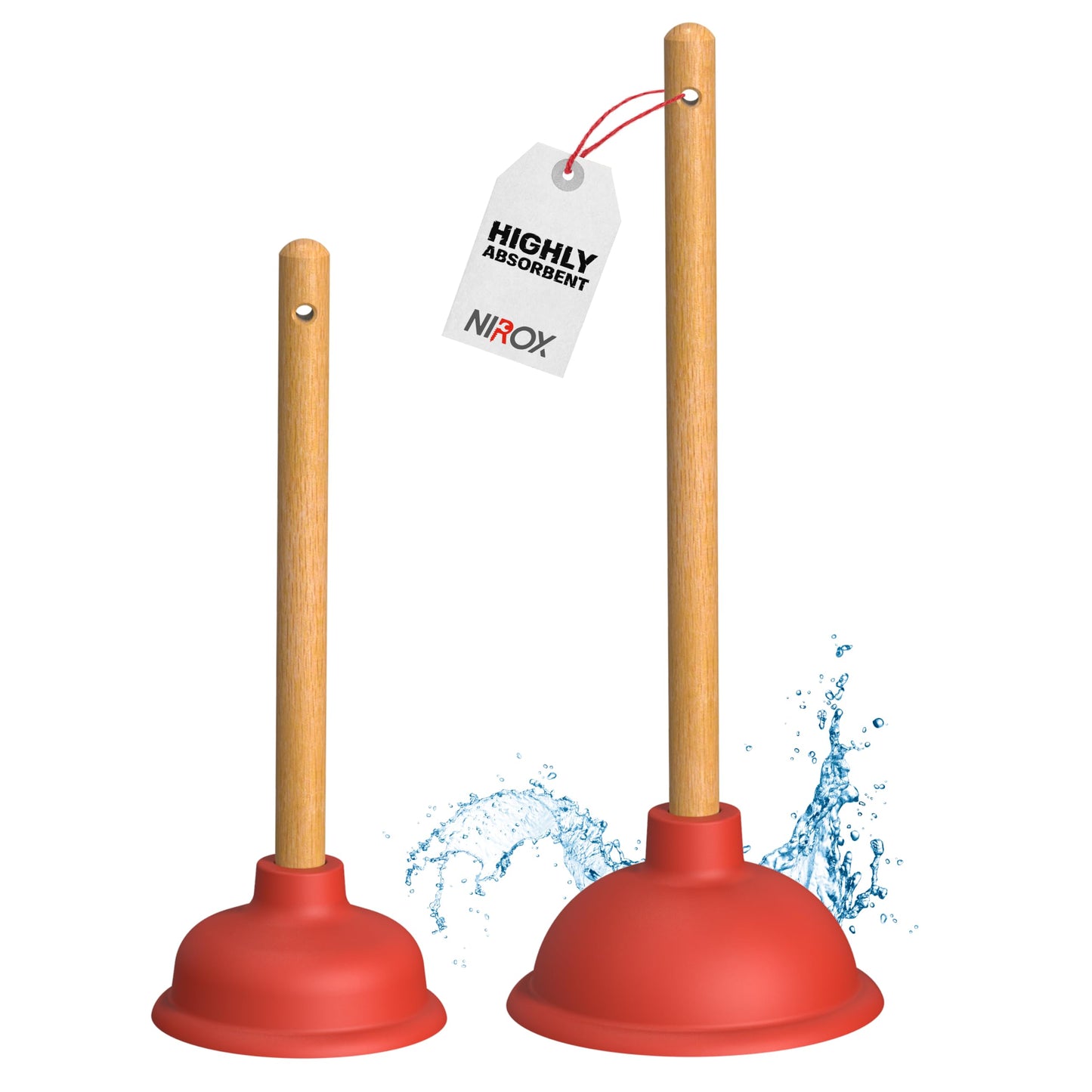 Nirox Set of 2 Sink Plungers 110 & 140 mm, Wooden Handles