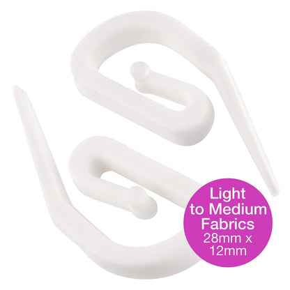 White Plastic Curtain Hooks for Pencil Pleat, Track & Window - 100 Pack