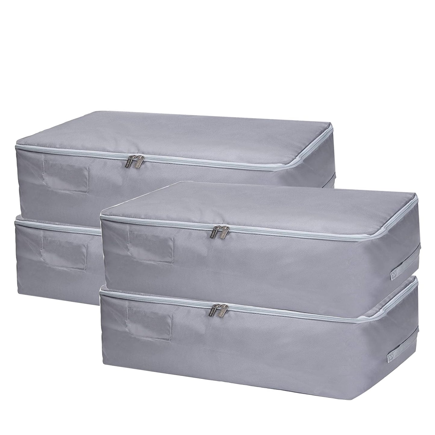 JMIATRY 4 Pack Underbed Storage Boxes with Lid, 50L Foldable Underbed Storage Bags with Handles and Zips, Large Clothes Moving Bag for Quilts