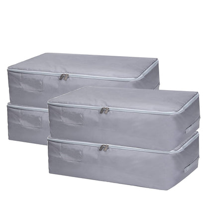 JMIATRY 4 Pack Underbed Storage Boxes with Lid, 50L Foldable Underbed Storage Bags with Handles and Zips, Large Clothes Moving Bag for Quilts