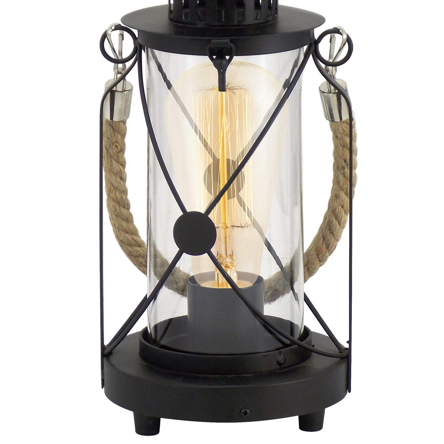 Eglo Bradford Table lamp, 1-Flame Vintage Table Light, Lantern, Bedside lamp Made of Steel, Colour: Black, Glass: Clear, Socket: E27, incl. Switch