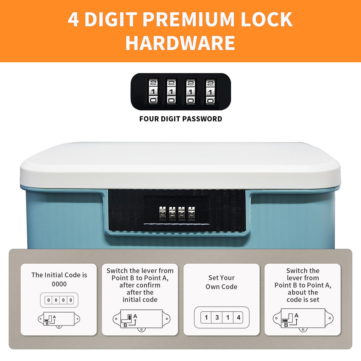ANMOO 9L Lockable Storage Box with Combination Lock, Double Layer, Blue