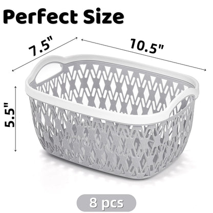 Noamus 8 Pack Plastic Baskets for Organizing, Portable Small Pantry Organizer, Stackable Household Storage Bin for Laundry Room Bathroom Bedroom
