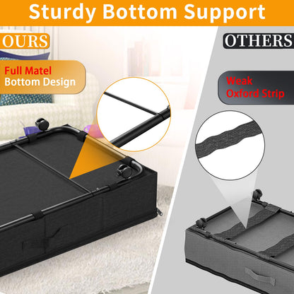 JUPELI Under Bed Storage Organiser, Dust-Proof Under Bed Storage on Wheels & Metal Bottom Support, Sturdy Underbed Storage with Wheels, Large Clothes