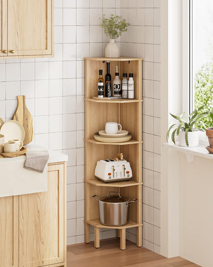 Apetaccat Corner Shelf, 4 Tier Corner Modern Corner Bookshelf, Display Corner Bookshelf,Wooden Storage Rack for Living Room,Bedroom,Office,Oak