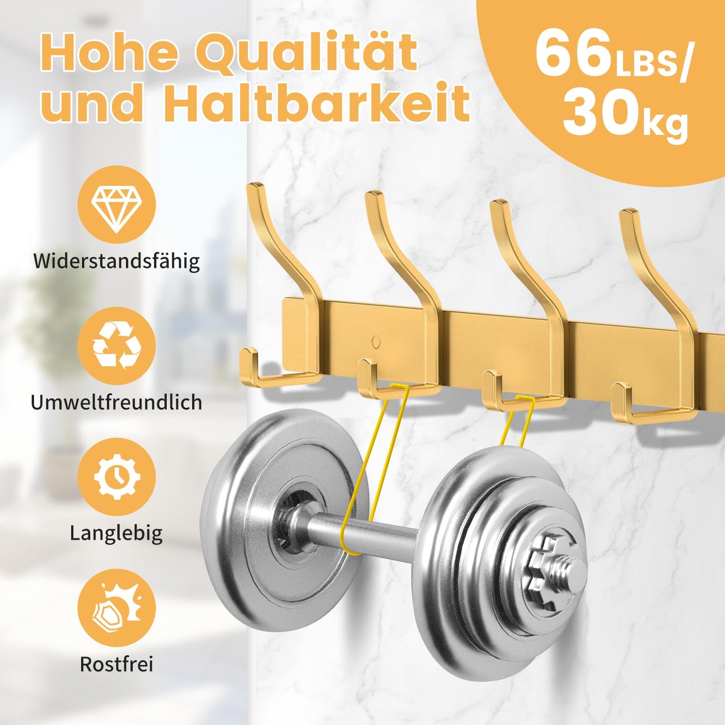 MEIJO Coat Hooks Wall Mounted Stainless Steel, Gold Coat Rack Wall Mounted with 8 Hooks Heavy Duty Coat Hooks for Door, Bathroom, Bedroom, Kitchen