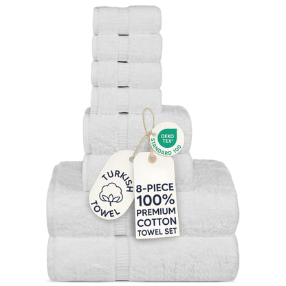 Chakir Turkish Linens | Hotel & Spa Quality 100% Cotton Premium Turkish Towels | Soft & Absorbent (8-Piece Towel Sets, White)