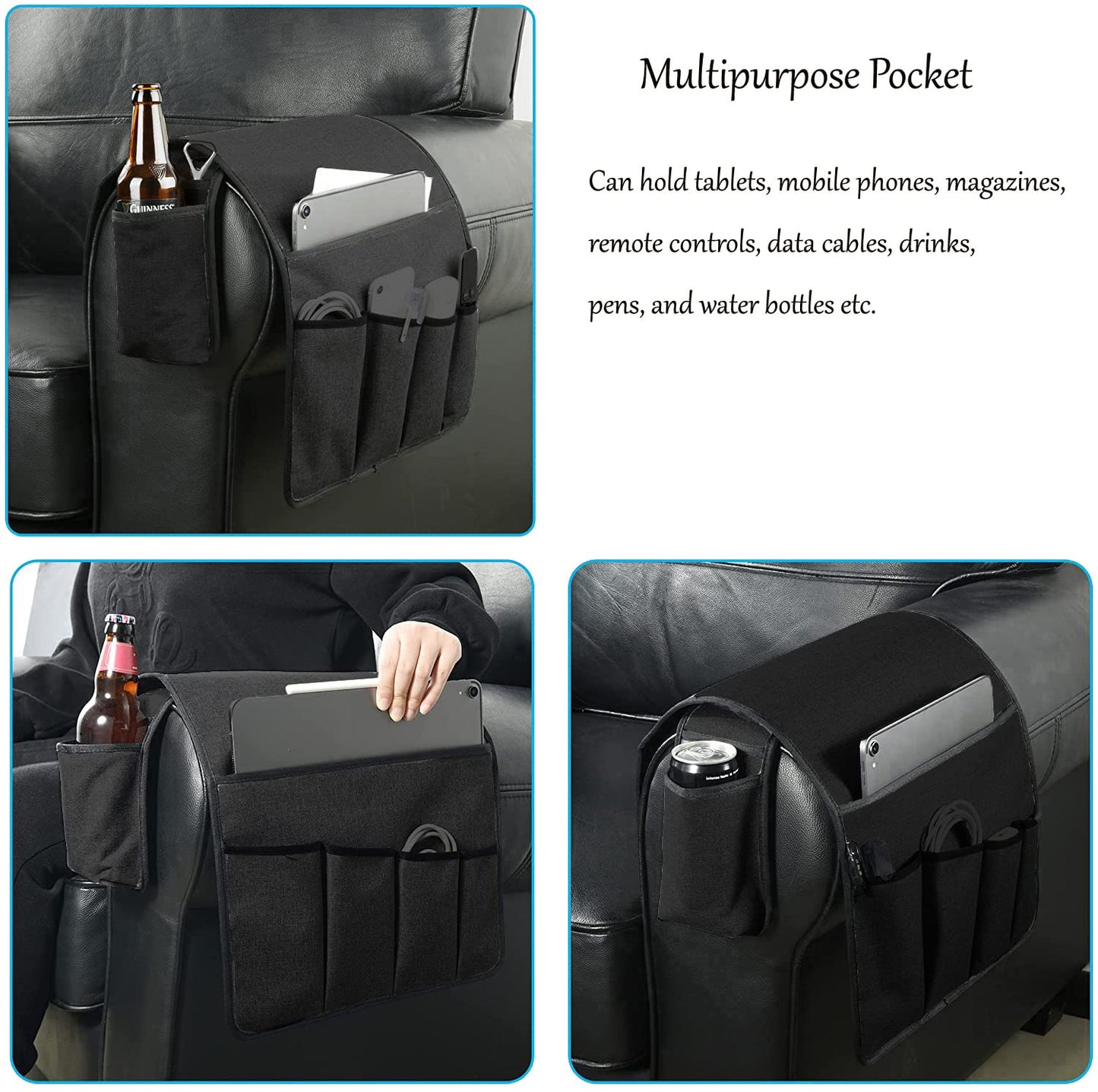Spacmirrors KOSTOO Sofa Armrest Organizer Couch Arm Chair Caddy Sofa Cover Storage Holder for Remote Control Magazine Book Smart Phone Tablet Drinks