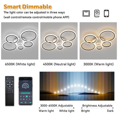 ycwdcz Black Modern Ceiling Fan Silent Circle Ceiling Fans with Lights and Remote DC Motor Reversible Summer Winter Mode for Bedroom Living Room