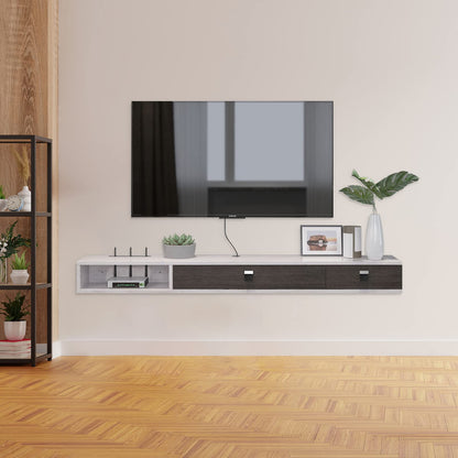 Pmnianhua Floating TV Unit, 63'' Wall Mounted TV Cabinet, Floating Shelves with 2 Doors