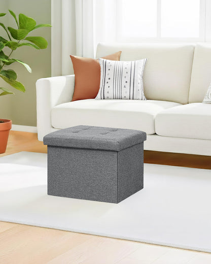 Bonlife Storage Ottoman, Folding Small Foot Rest,Toy Chest Storage Footrest Seat, Footstool for Living Room, Bedroom, Dorm, Fabric,Grey,42x32x32cm