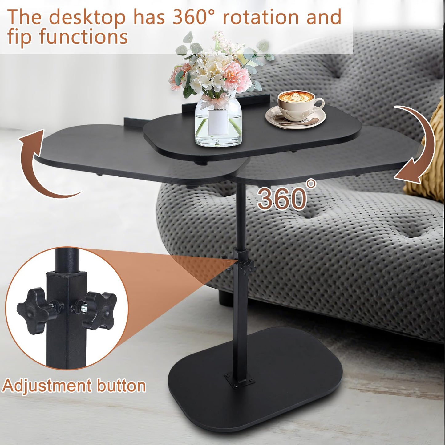 Kiss Me Adjustable Height C-Shape Side Table 360° Swivel Laptop Desk