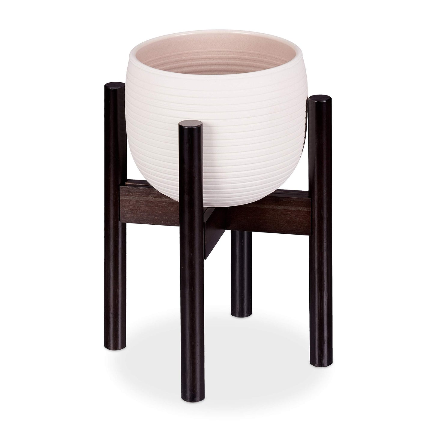 Relaxdays Bamboo Plant Stand, Adjustable, Flower Pots max. 32 cm, Pot Support, H: 35.5 cm, Brown