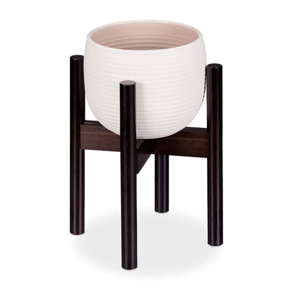 Relaxdays Bamboo Plant Stand, Adjustable, Flower Pots max. 32 cm, Pot Support, H: 35.5 cm, Brown