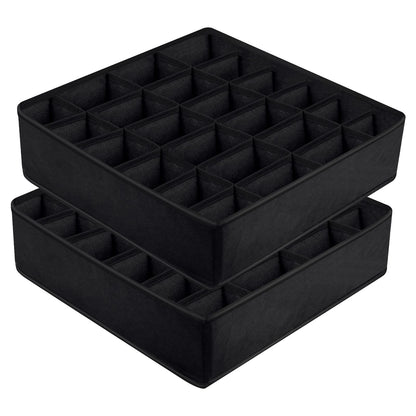 Yorgewd Drawer Organisers - 2 Pack, Foldable Dividers Wardrobe Closet Storage Box for Socks, Ties, Underwear (Black)