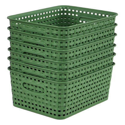 Parlynies Plastic Storage Baskets for Organizing, Woven Storage Organizer, 10" x 7.6" x 4.08", Pack of 6 (Green)