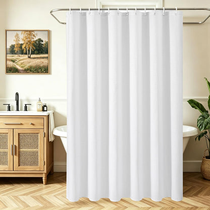 Lerores Shower Curtain, 180 x 200 cm, Waffle White, Weighted Hem, Anti-Mould Textile, Water-Repellent