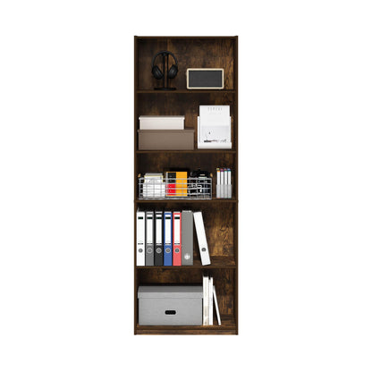 Furinno GEHRY Book Shelf, 5-Tier Bookshelf, Bookcase, with Adjustable Shelves, 11.6 x 24.8 x 71.4, for Home Office, Living Room, Amber Oak