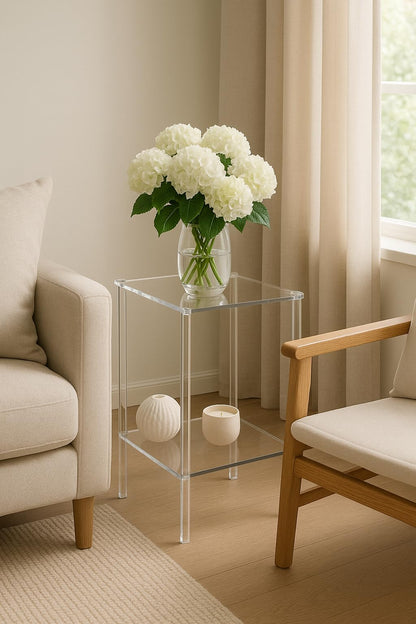 Coolcapis Clear Acrylic Side Table – Small Acrylic End Table, Thin Bedside Night Stand Skinny Living Room Clear Office furniture (Rectangular)