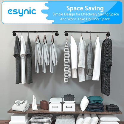 eSynic 60cm Black Industrial Wall Mounted Clothes Rail Heavy Duty