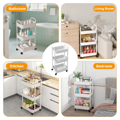 Eidoct Beauty Trolley on Wheels 3 Tier Storage Trolley with handle Space-Saving Beauty Trolleys Rolling Utility Cart Craft Trolleys on Wheels for