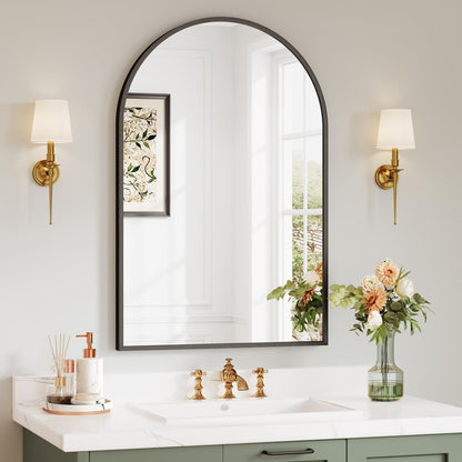 Dripex 50 x 75cm Arched Mirror, Arched Wall Mounted Mirror Home Decorative Bathroom Bedroom Living Room Dressing, Black