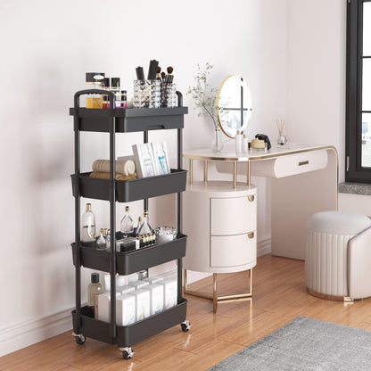 Wuciray Beauty Trolley on Wheels 4 Tier Storage Trolley with Drawer Plastic Beauty Trolleys Rolling Utility Cart Craft Trolleys on Wheels for Home