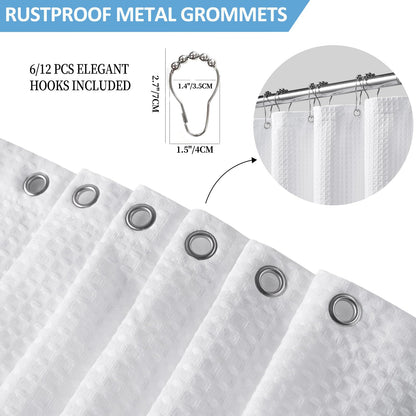 FY&XZH Heavy-Duty Waffle Weave Shower Curtain with Stainless Steel Hooks, Thick Fabric for Bathroom, Hotel, Spa & Salon-122 x 183cm (White)