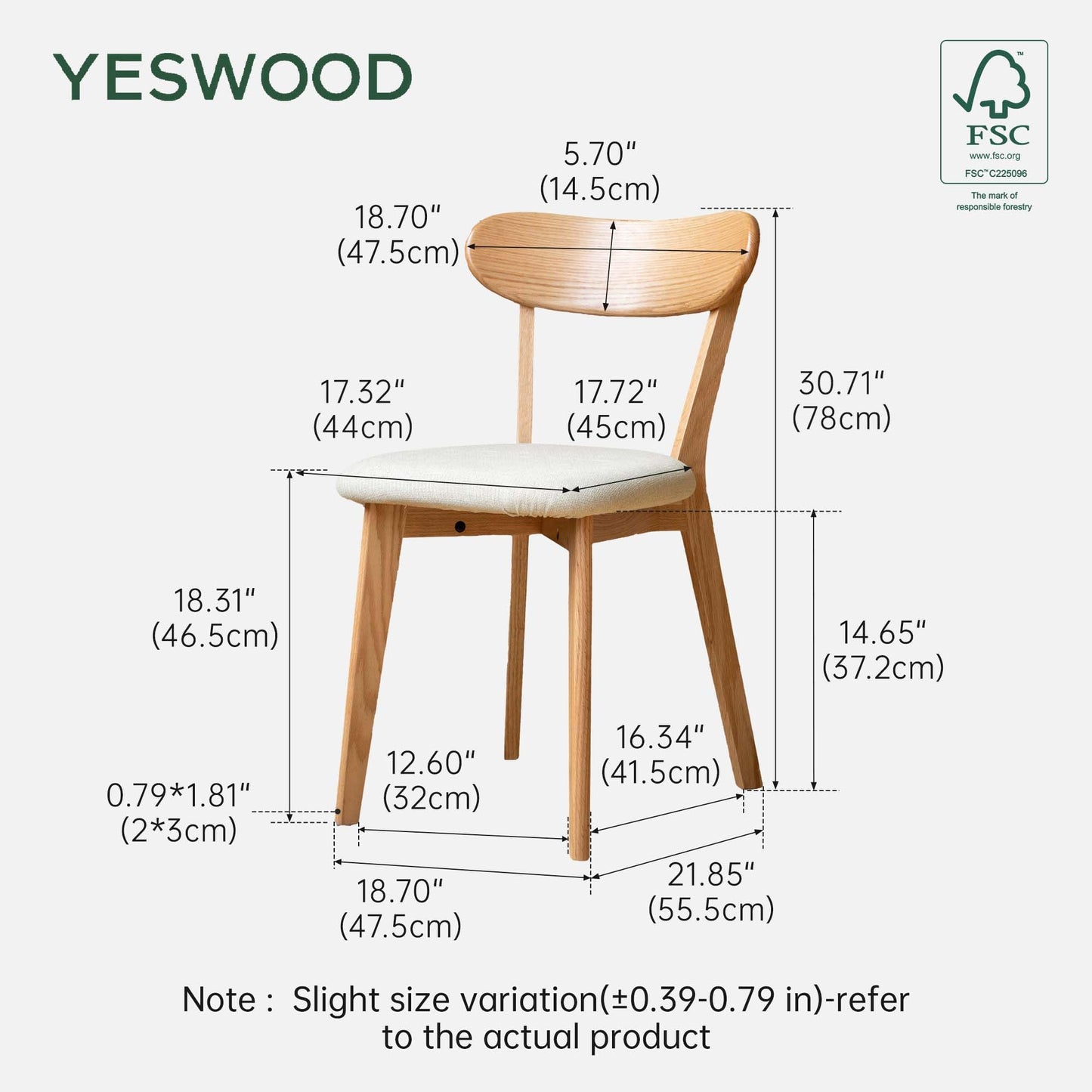 2PCS Modern Solid Dining Chairs Set, Upholstered Fabric Dining Room Chairs