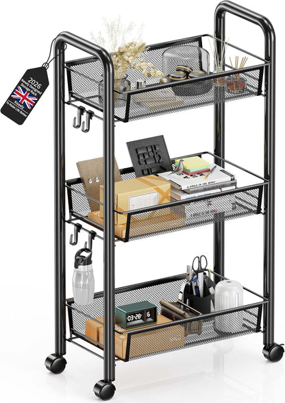 Goeasyoii 3/4/5 Tier Rolling Cart, Metal Storage Cart,Space-Saving Kitchen Cart with Castors,Shelving Organizer for Kitchen, Bathroom, Laundry Room