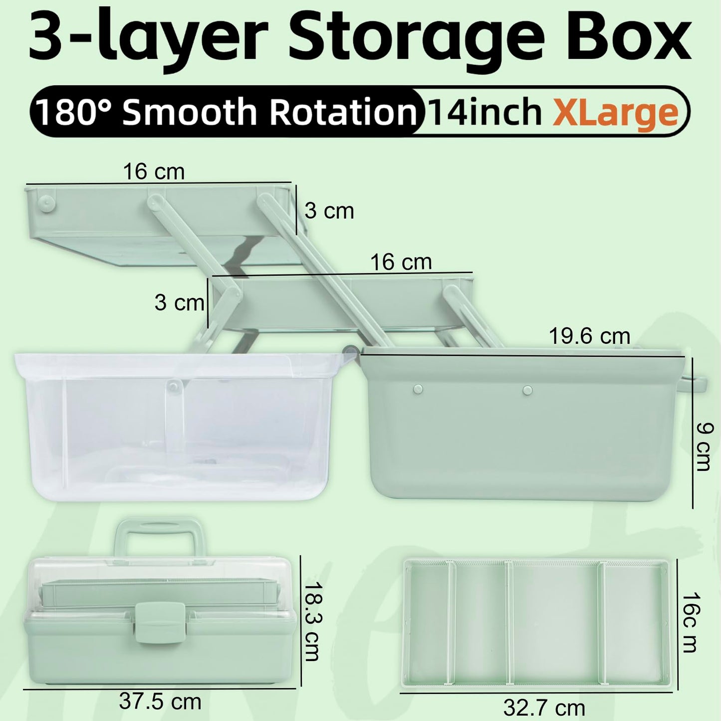 Creahaus 14in 3 Layer Multipurpose Storage Box/Craft Storage Boxes With Compartments/Plastic Tool Box/Medicine Storage/Hair Accessories