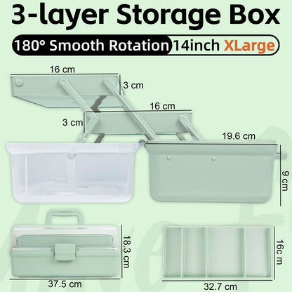 Creahaus 14in 3 Layer Multipurpose Storage Box/Craft Storage Boxes With Compartments/Plastic Tool Box/Medicine Storage/Hair Accessories