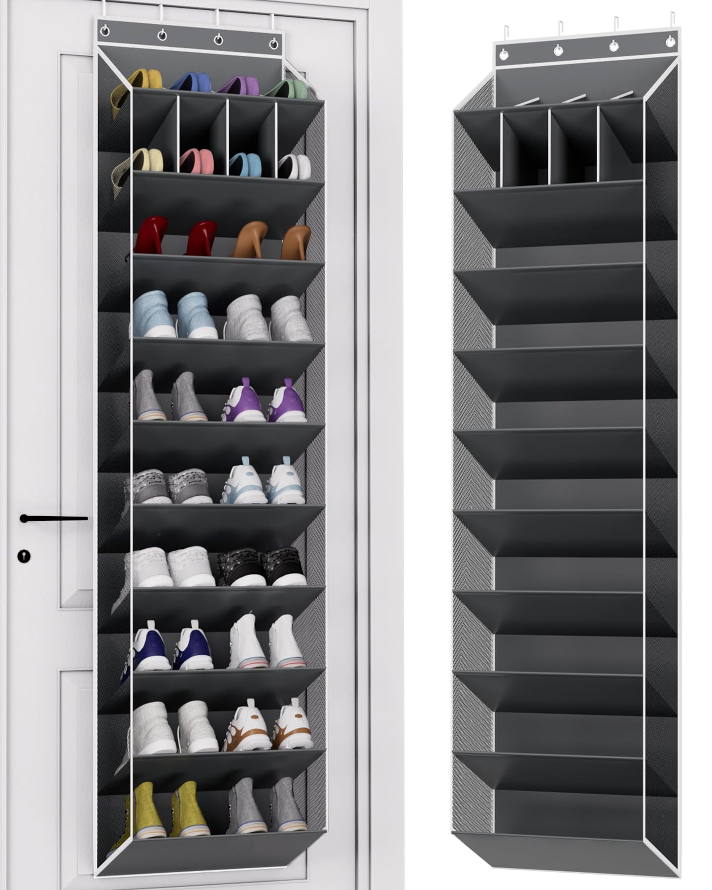 KYEVIS 10 Tier Over Door Shoe Storage Organiser with Deep Pockets, Large Capacity Hanging Storage Rack for Sneakers, Boots
