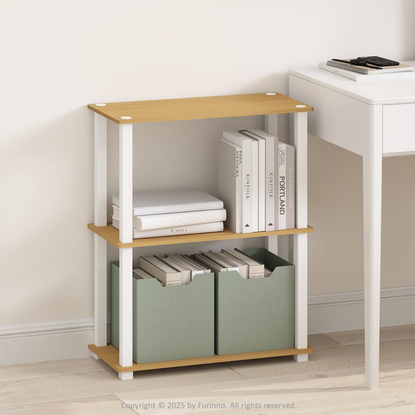 Furinno TURN-S-TUBE Book Shelf, 3-Tier Bookshelf, Multipurpose Bookcase with Square Tube, 11.6 x 23.6 x 29.6, for Living Room, Bedroom, Home Office
