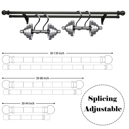 Harrms Double Curtain Pole - Black Extendable Metal Rod 76-332cm for Eyelet, Blackout, and Voile Curtains - Room Darkening