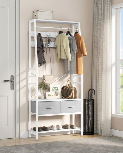 YITAHOME Coat Rack Stand with Shoe Storage, Floorstanding Hall Tree with Bench & 2 Foldable Drawers