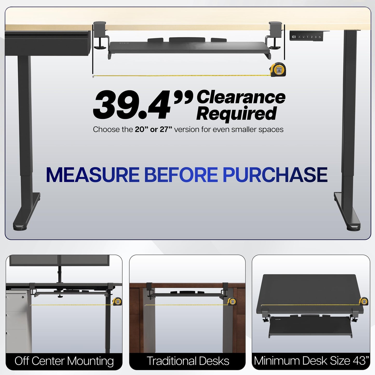 VIVO Extra Long Keyboard Tray Under Desk Pull Out with Extra Sturdy C Clamp Mount System, 86cm (102cm Including Clamps) x 28cm Slide-Out Platform
