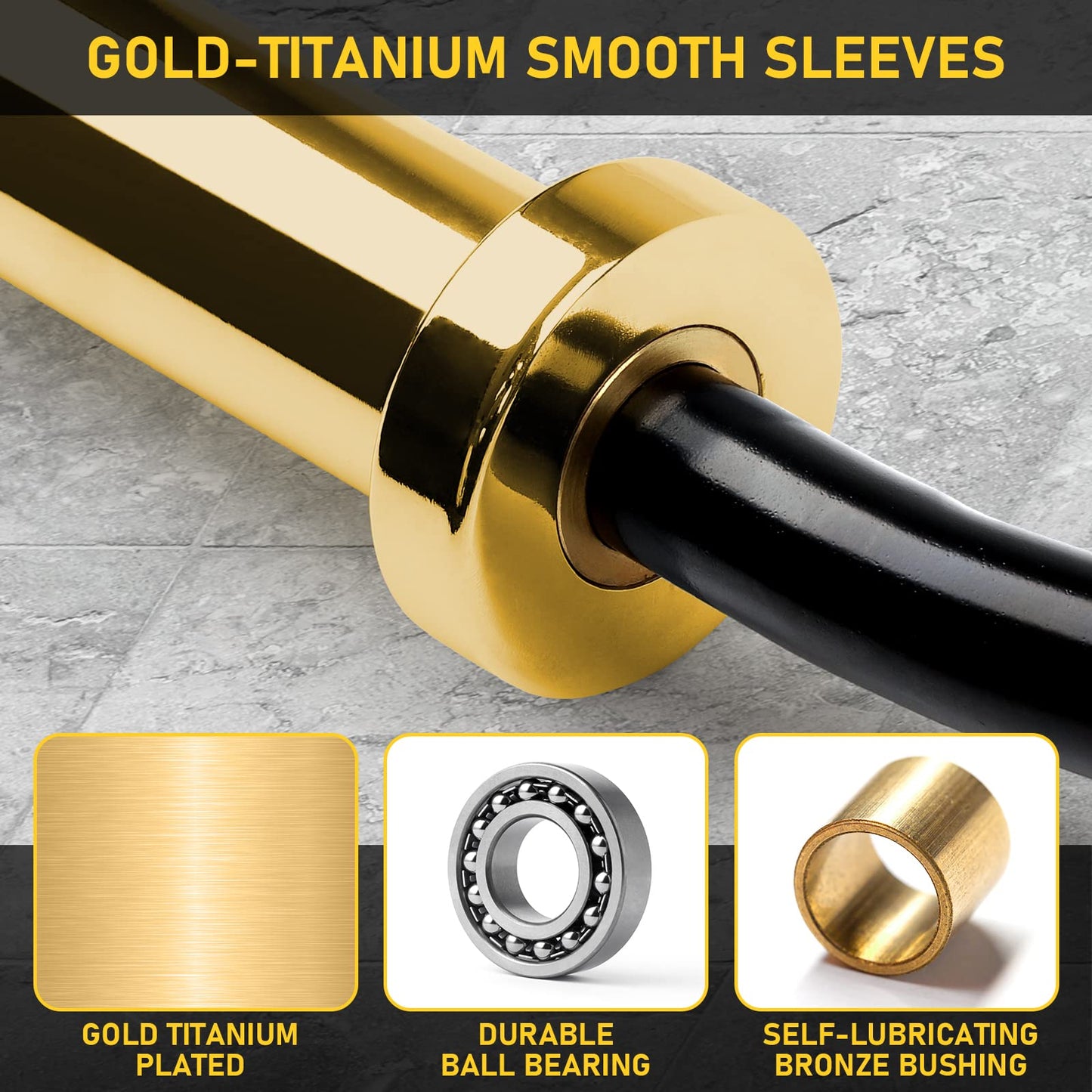 PhysKcal EZ Curl Bar, 1.2m Super EZ Olympic Bar for Standard 50mm Weight Plates, Excellent for Gaining Biceps and Triceps, Golden & Black